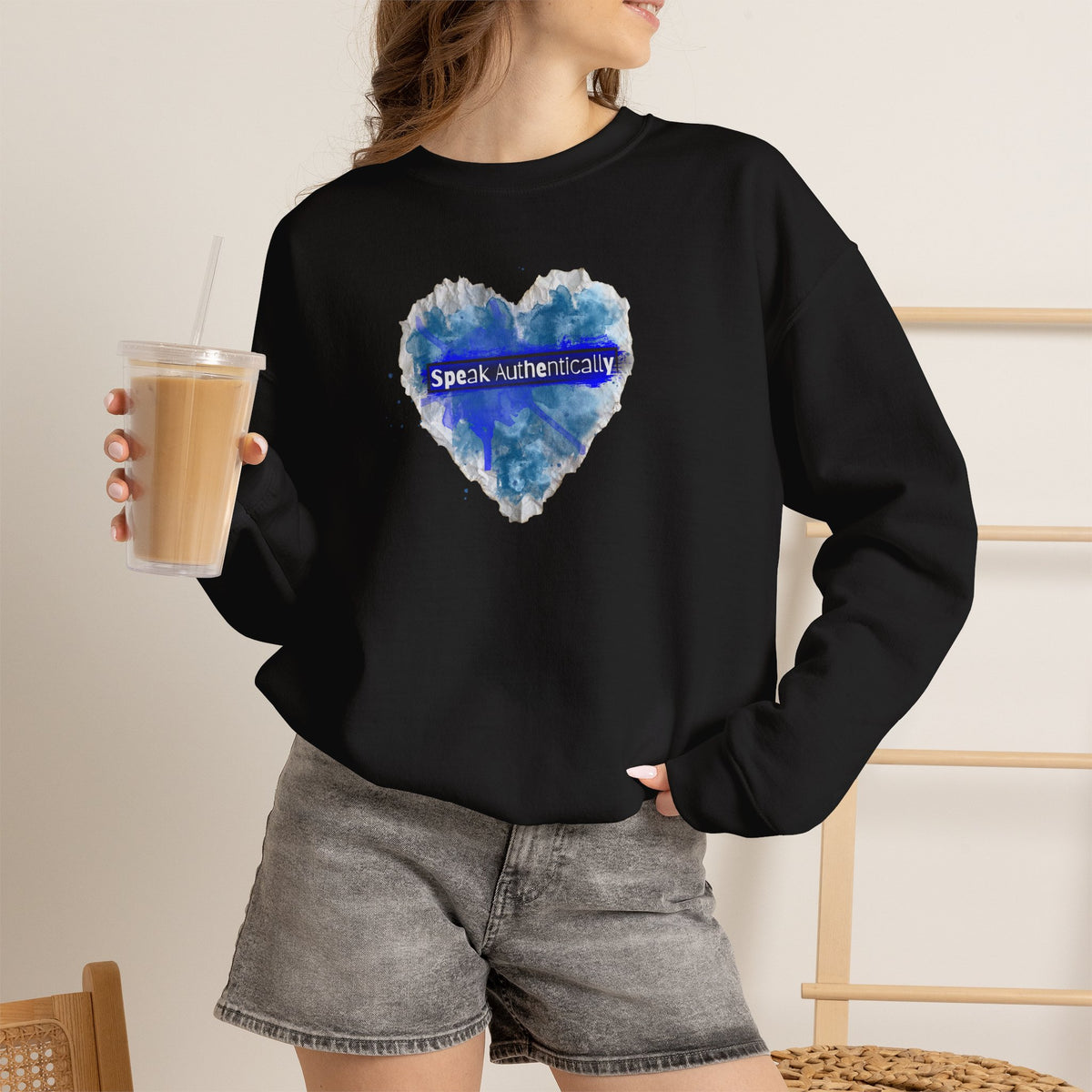 Authentically Blue Heart Crewneck Sweatshirt - "Speak Authenticity" Graphic