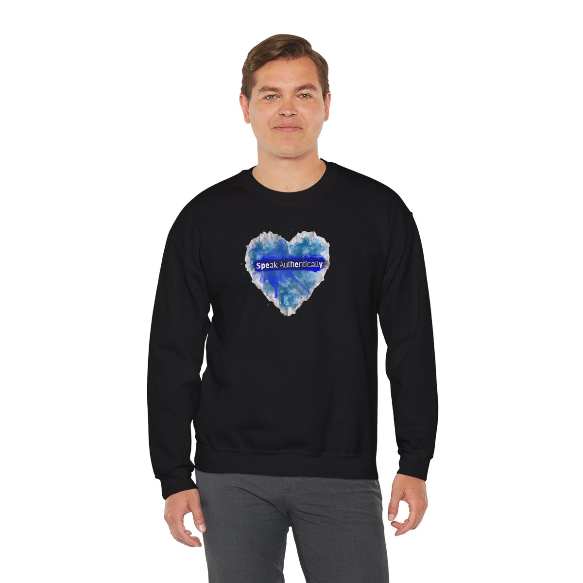 Authentically Blue Heart Crewneck Sweatshirt - "Speak Authenticity" Graphic