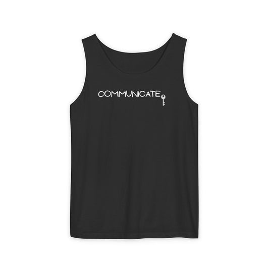 Communicate Key Tank Top — Minimalist Text Graphic Tank