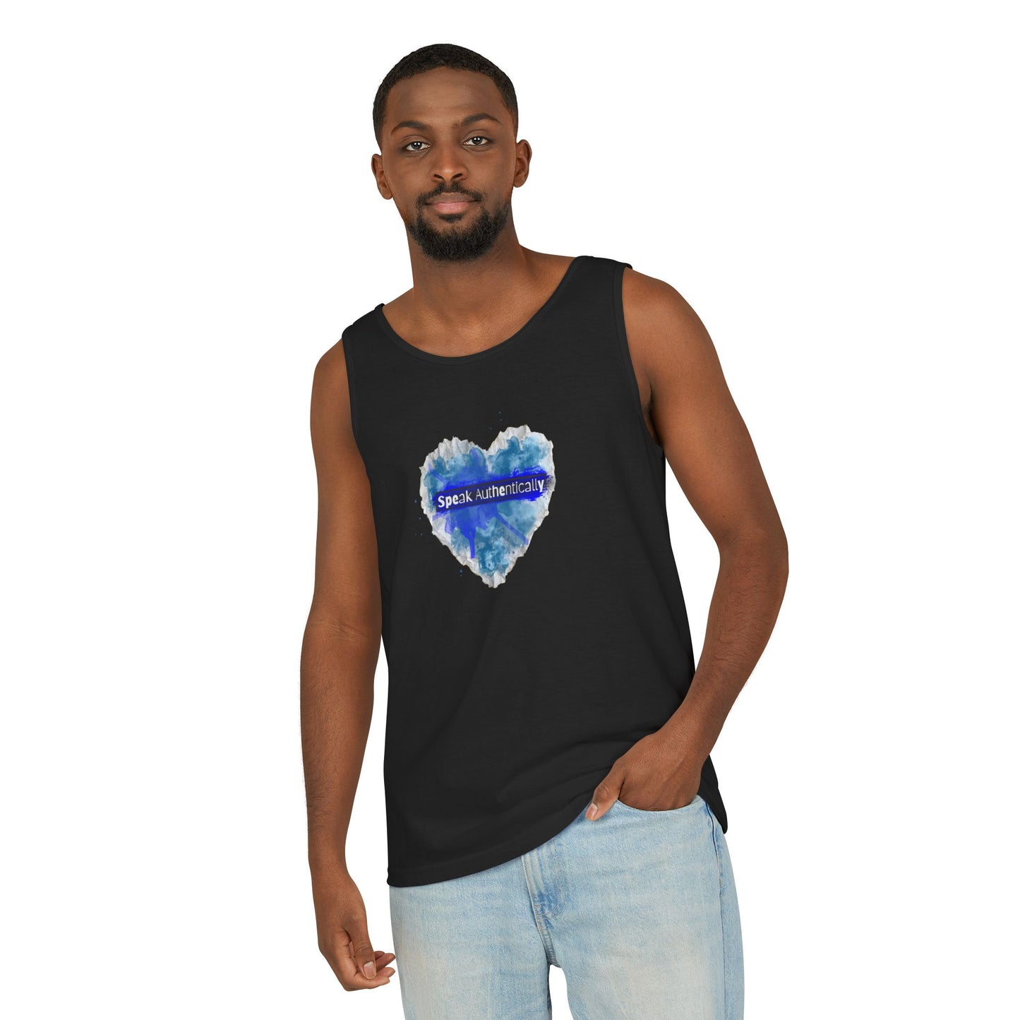 Tank Top — Blue Heart ‘Speak Authentically’ Graphic