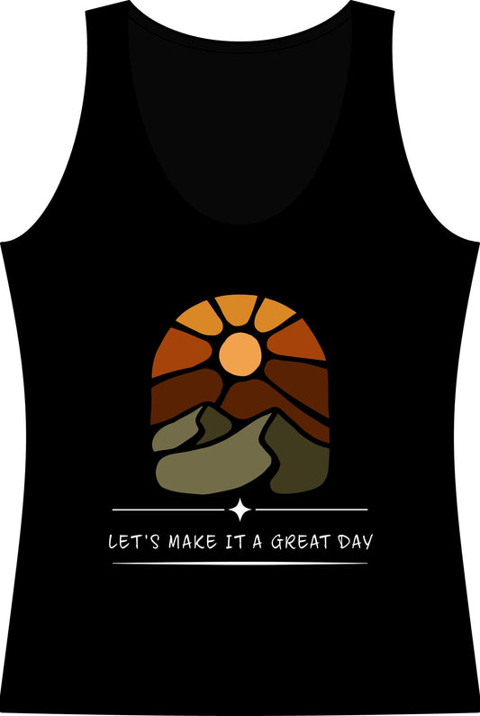 Women's Tank Top - 'Let's Make It A Great Day' Sunset Mountain Graphic