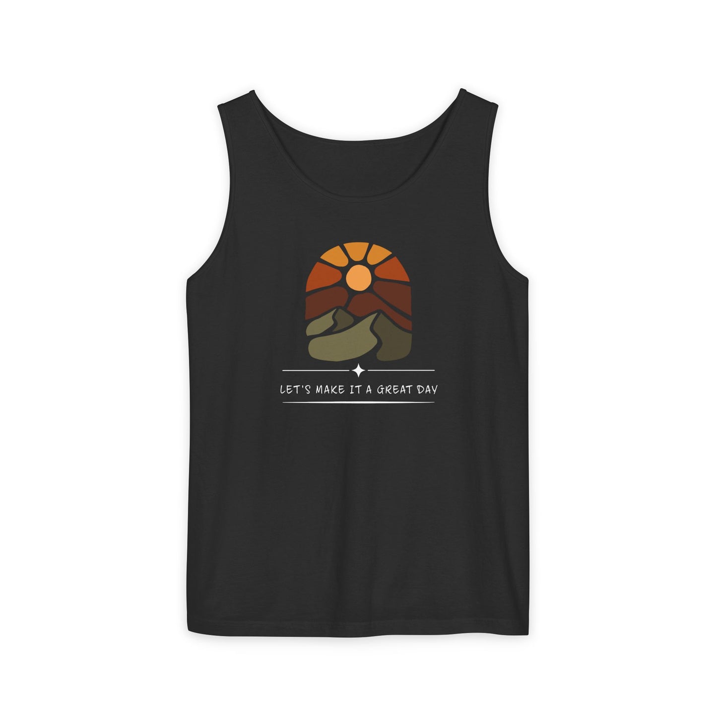 Vintage Sunrise Hiking Tank Top — "Let's Make It a Great Day"