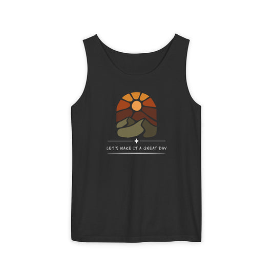 Vintage Sunrise Hiking Tank Top — "Let's Make It a Great Day"