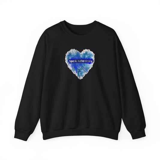 Authentically Blue Heart Crewneck Sweatshirt - "Speak Authenticity" Graphic
