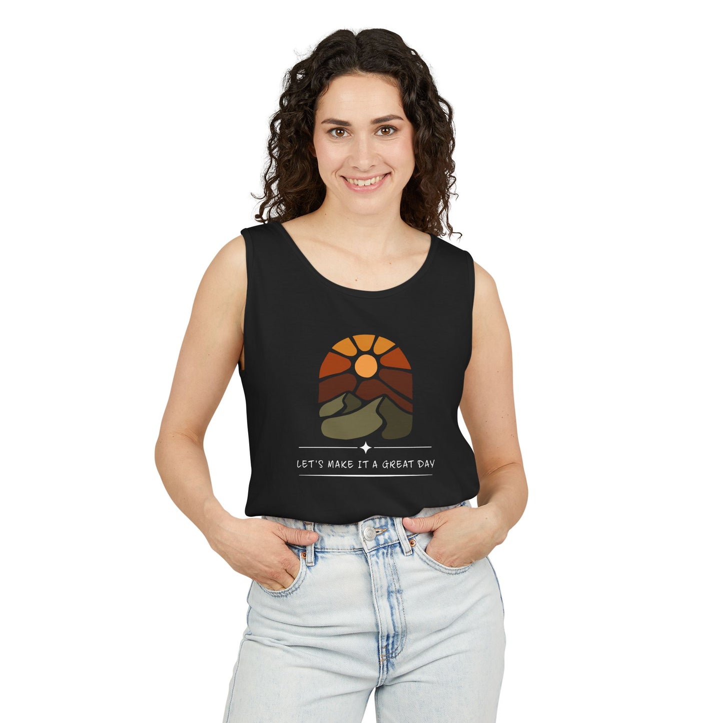 Vintage Sunrise Hiking Tank Top — "Let's Make It a Great Day"