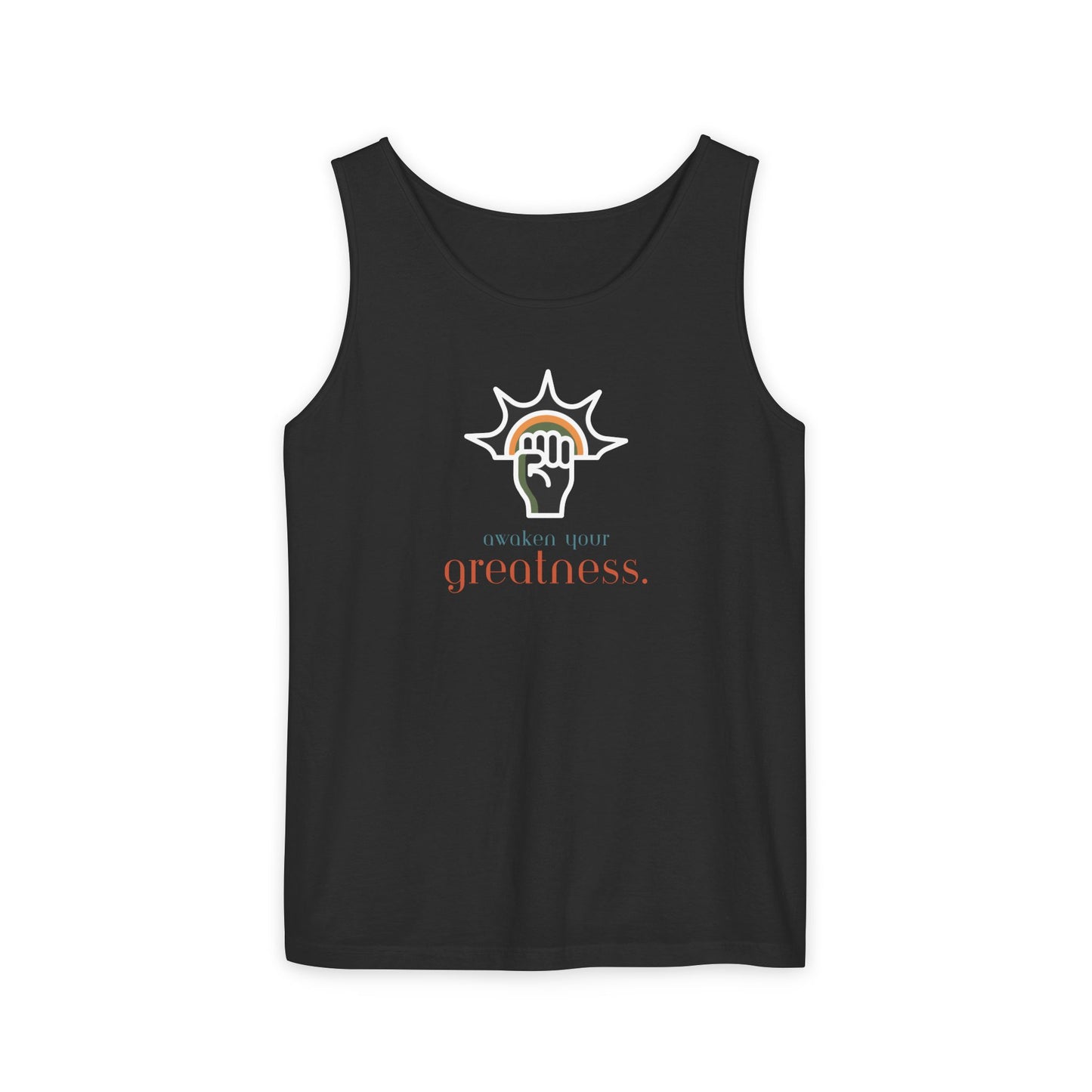 Empowerment Tank Top — 'Unleash Your Greatness' Fist Sunrise Graphic