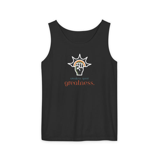 Empowerment Tank Top — 'Unleash Your Greatness' Fist Sunrise Graphic