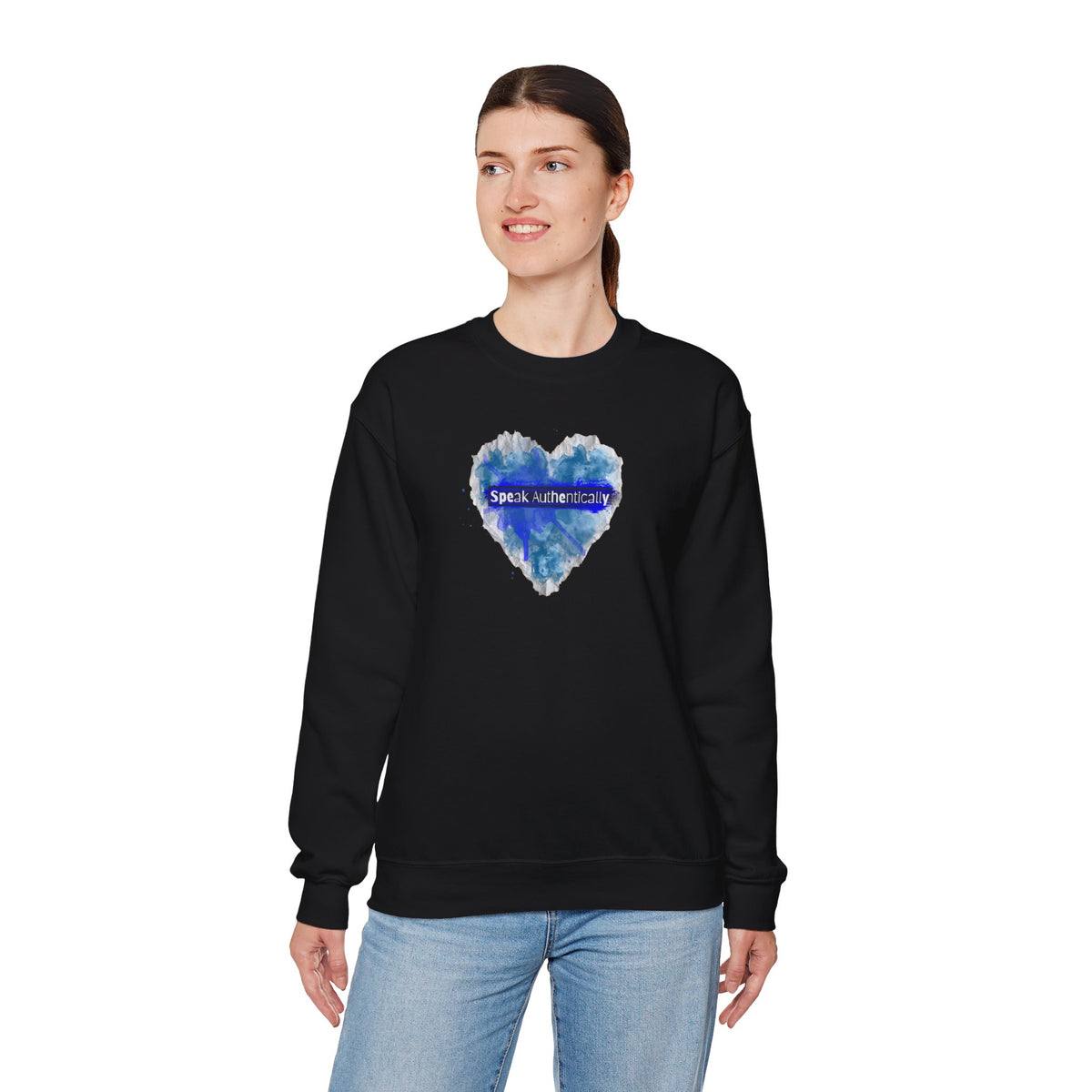 Authentically Blue Heart Crewneck Sweatshirt - "Speak Authenticity" Graphic