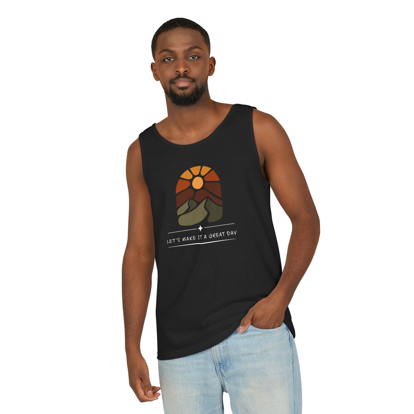 Vintage Sunrise Hiking Tank Top — "Let's Make It a Great Day"