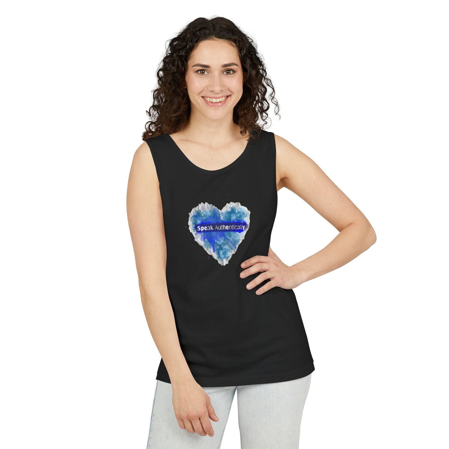 Tank Top — Blue Heart ‘Speak Authentically’ Graphic