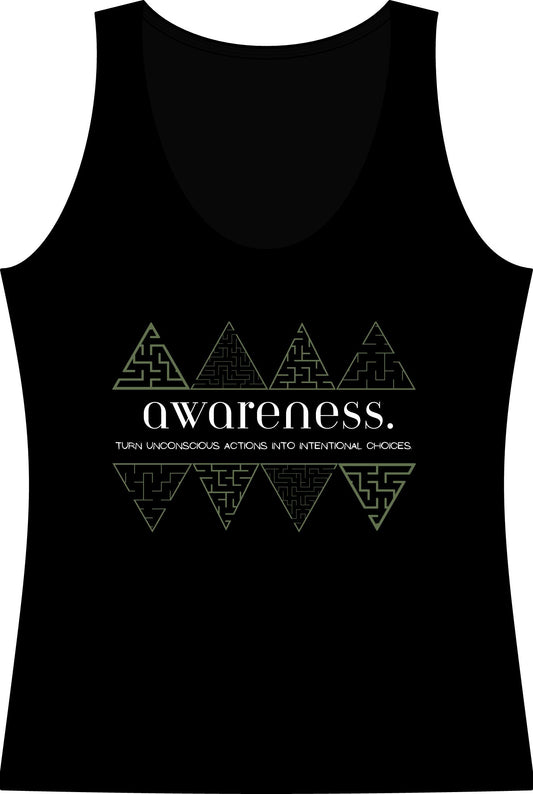 Awareness Geometric Tank Top – "Awareness. Turn Unconscious Actions Into Intentional Choices" Women's Cotton Tank